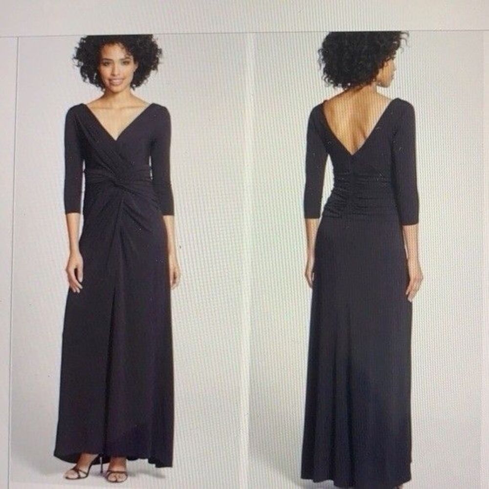 Tadashi Shoji Formal Dress Black Twist Front Jersey Maxi Women’s 2X